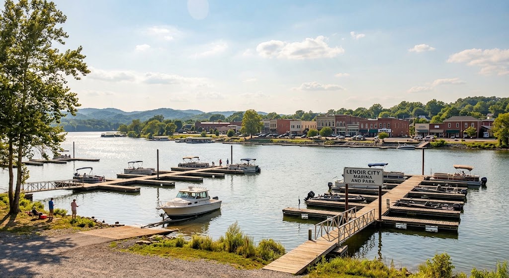 A shorelinedock view of Fort Loudoun Lake with downtown Lenoir City visible | The Martin Group | The Martin Group A shorelinedock view of Fort Loudoun Lake with downtown Lenoir City visible