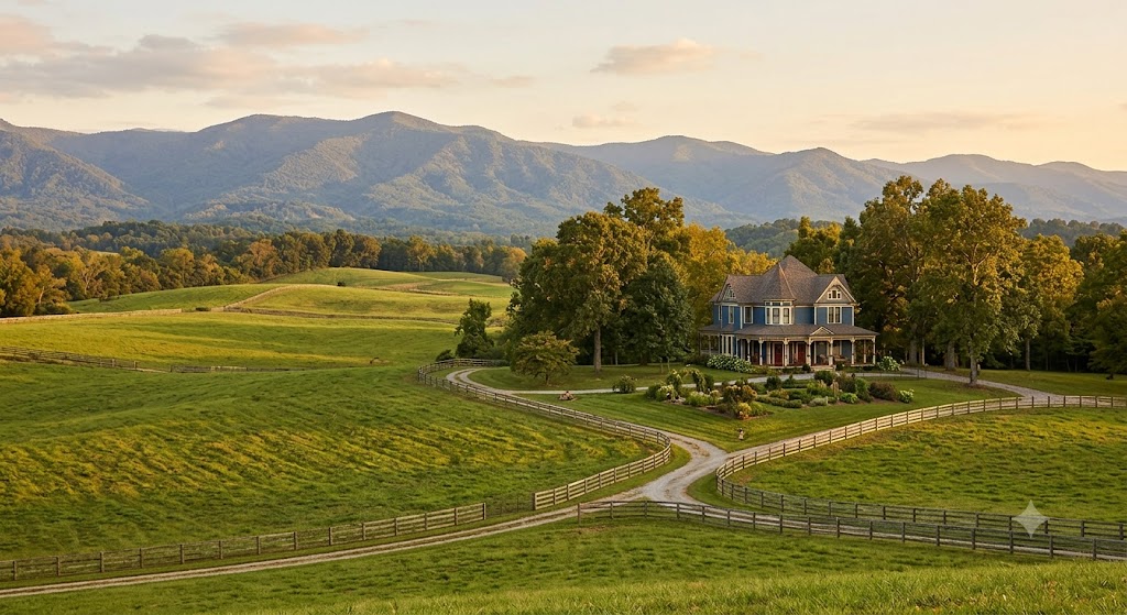 Rolling farmland and pasture in Monroe County Tennessee